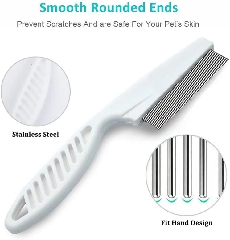 شانه نظافت سگ و گربه استیل ضد زنگ 2 در 1، از بین برنده کک، شانه موی زیرین گربه مو کوتاه