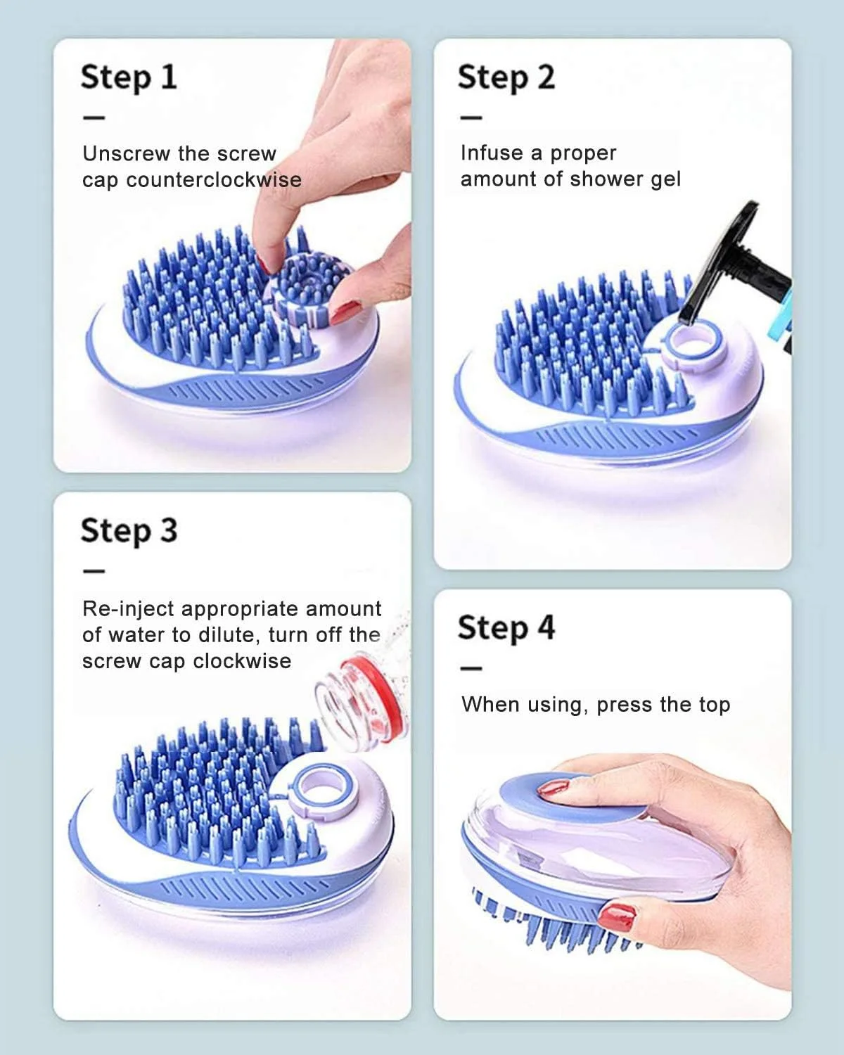 برس حمام حیوانات خانگی استارتی، شامپو، شانه لاستیکی ماساژ آرامش بخش برای سگ ها و گربه های مو بلند و کوتاه (آبی)