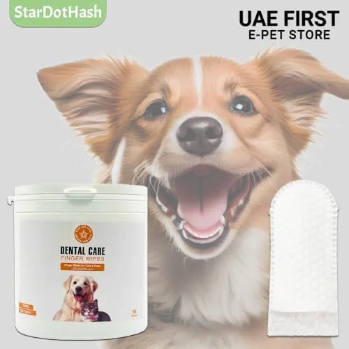 دستمال مرطوب دندان سگ و گربه StarDotHash برای تمیز کردن دندان (110 عدد) | دستمال مرطوب موثر برای دندان سگ و گربه | از بین برنده پلاک دندان