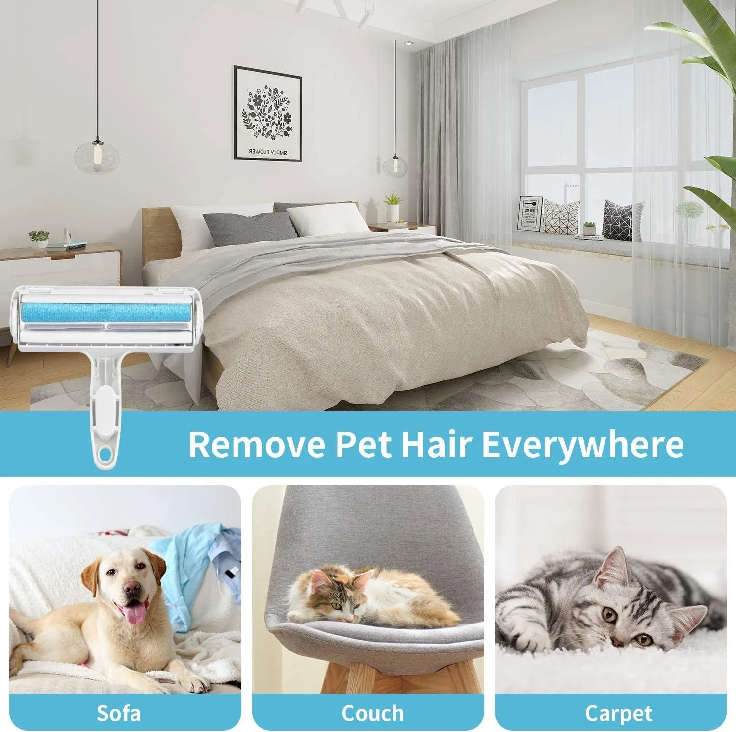 برس موی حیوانات خانگی استارتی، برس موبر حیوانات خانگی قابل استفاده مجدد برای سگ و گربه، تمیز کردن آسان موی حیوانات خانگی از فرش، مبلمان، قالیچه، لباسشویی، لباس و رختخواب، مبل (بسته 2 عددی)