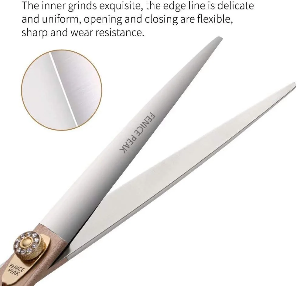 قیچی آرایشگری سگ و حیوانات خانگی حرفه ای فنیکس پیک، وارداتی از ژاپن، فولاد ضد زنگ 440C، رزگلد، تیغه تیز و برش مستقیم، سایز 8 اینچ