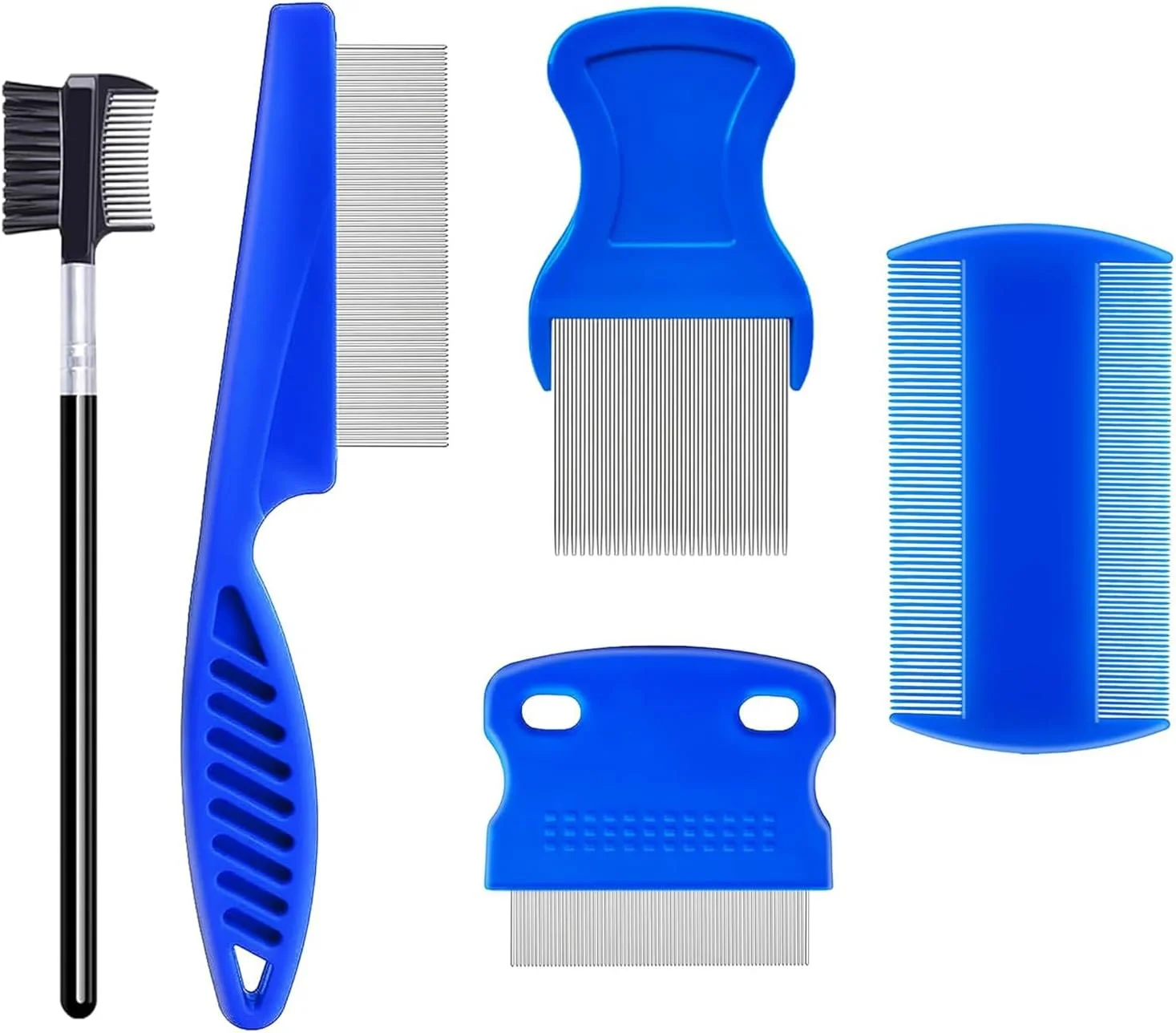 ست 5 عددی شانه کک و شپش، شانه های نظافت سگ و گربه استیل ضد زنگ با دندانه های گرد، پاک کننده دو طرفه لکه اشک، شانه گره باز کن سگ و گربه ایده آل برای انواع حیوانات خانگی کوچک، متوسط ​​و بزرگ