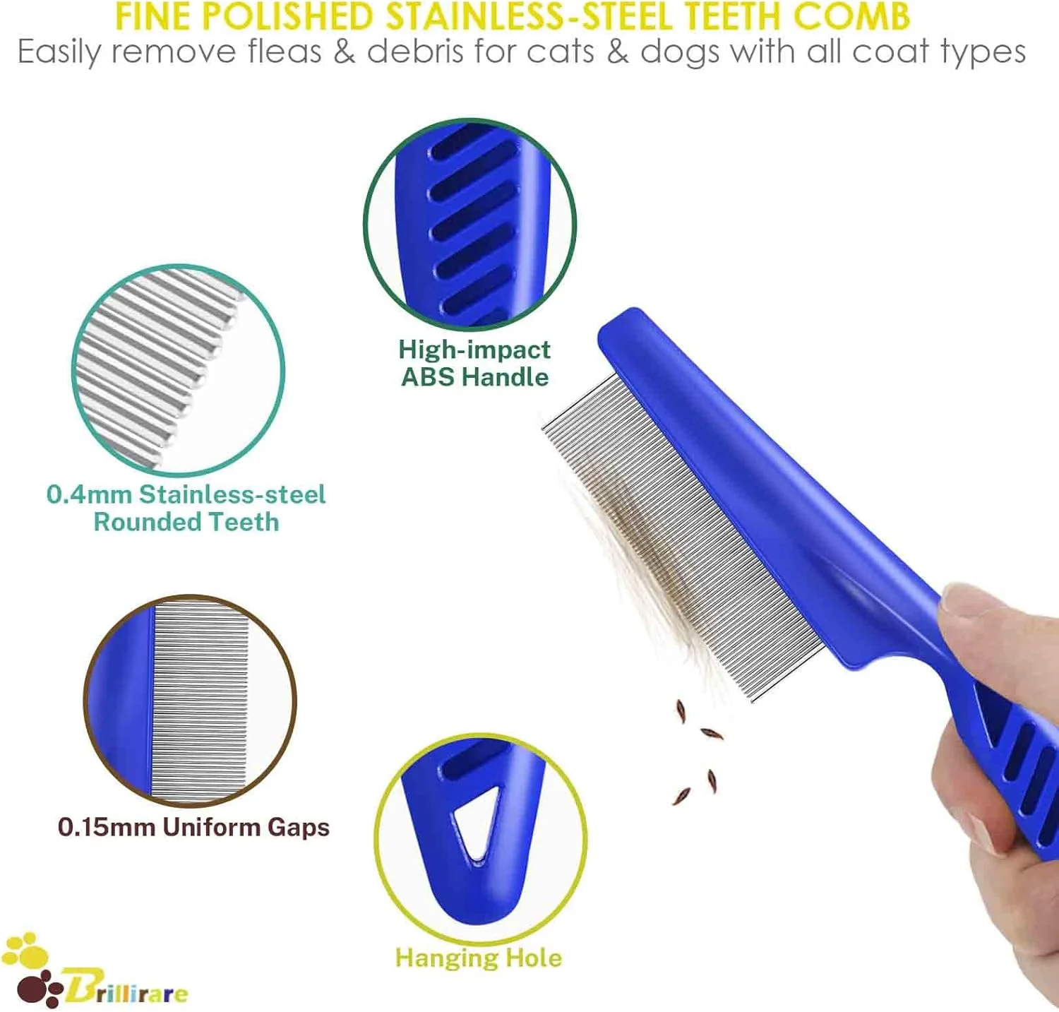 بسته 4 عددی شانه کک و شپش، شانه‌های نظافت سگ و گربه استیل ضد زنگ با دندانه‌های گرد، ابزار حرفه‌ای دو طرفه برای از بین بردن لکه اشک حیوانات خانگی، ابزار گره باز کن برای حیوانات خانگی کوچک، متوسط و بزرگ