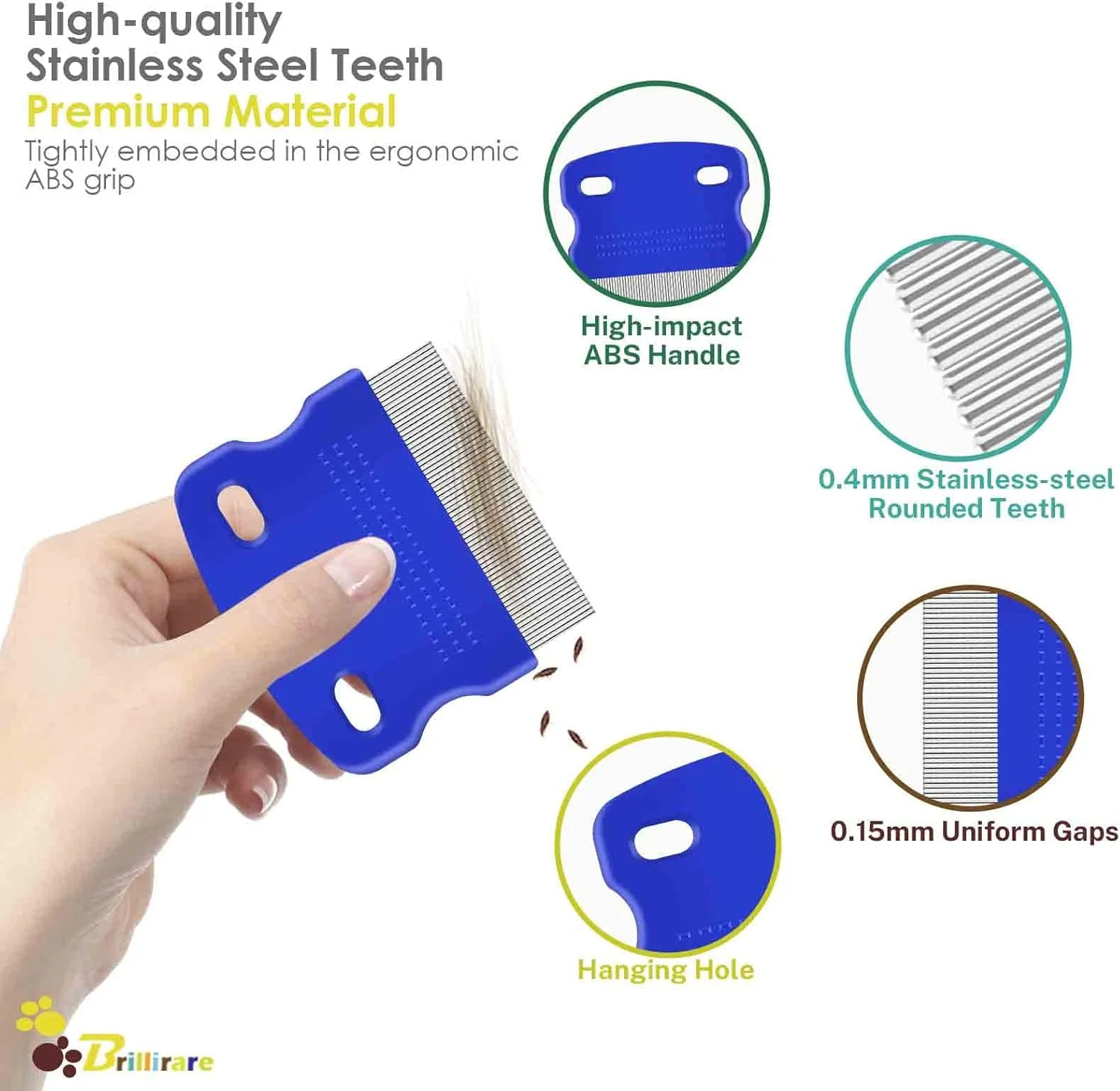 بسته 4 عددی شانه کک و شپش، شانه‌های نظافت سگ و گربه استیل ضد زنگ با دندانه‌های گرد، ابزار حرفه‌ای دو طرفه برای از بین بردن لکه اشک حیوانات خانگی، ابزار گره باز کن برای حیوانات خانگی کوچک، متوسط و بزرگ