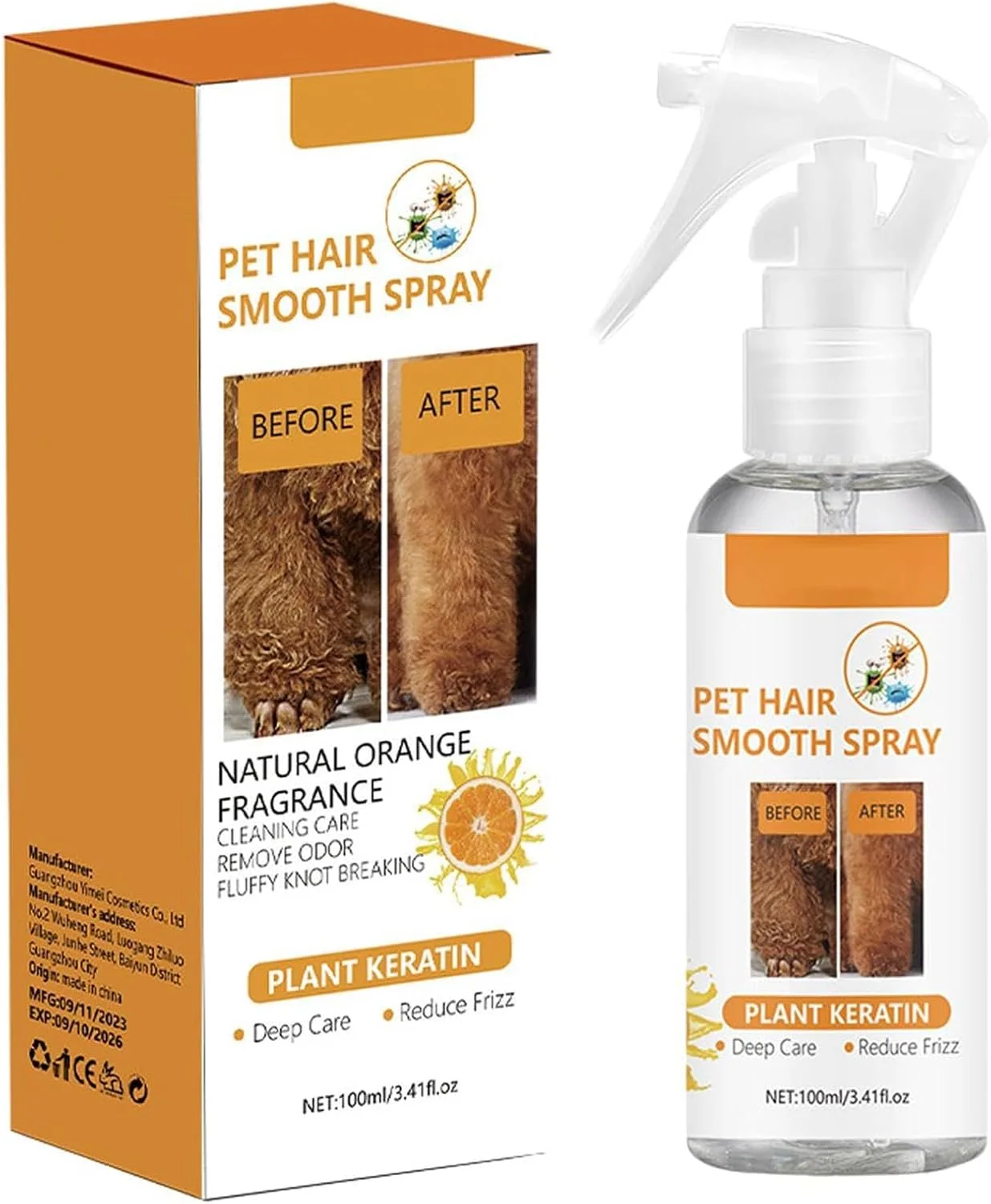 اسپری نرم کننده موی حیوانات خانگی، باز کننده گره و ضد الکتریسیته ساکن سگ و گربه برای آراستگی، تسکین گره خوردگی و موهای درهم، نرم کننده و صاف کننده پوشش، 100 میلی لیتر