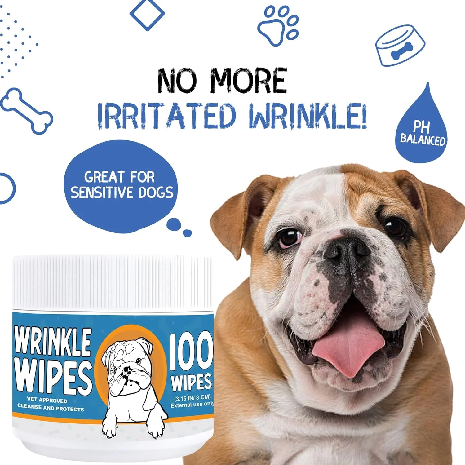 دستمال مرطوب چروک صورت سگ Spanielbuns - بسته 100 عددی، مناسب برای بولداگ فرانسوی، بولداگ انگلیسی، پاگ - دستمال مرطوب 3.15 اینچی برای تمیز کردن و تسکین چروک ها، چین ها و پاکت های دمی