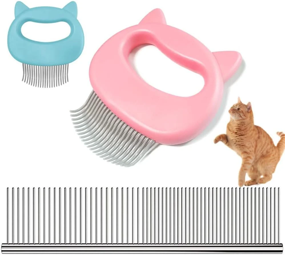 سونکو بسته 3 عددی شانه ماساژ پوسته ای برای حذف موی حیوانات خانگی، ابزار از بین بردن گره موی حیوانات خانگی مناسب برای گربه های مو بلند، متوسط و کوتاه