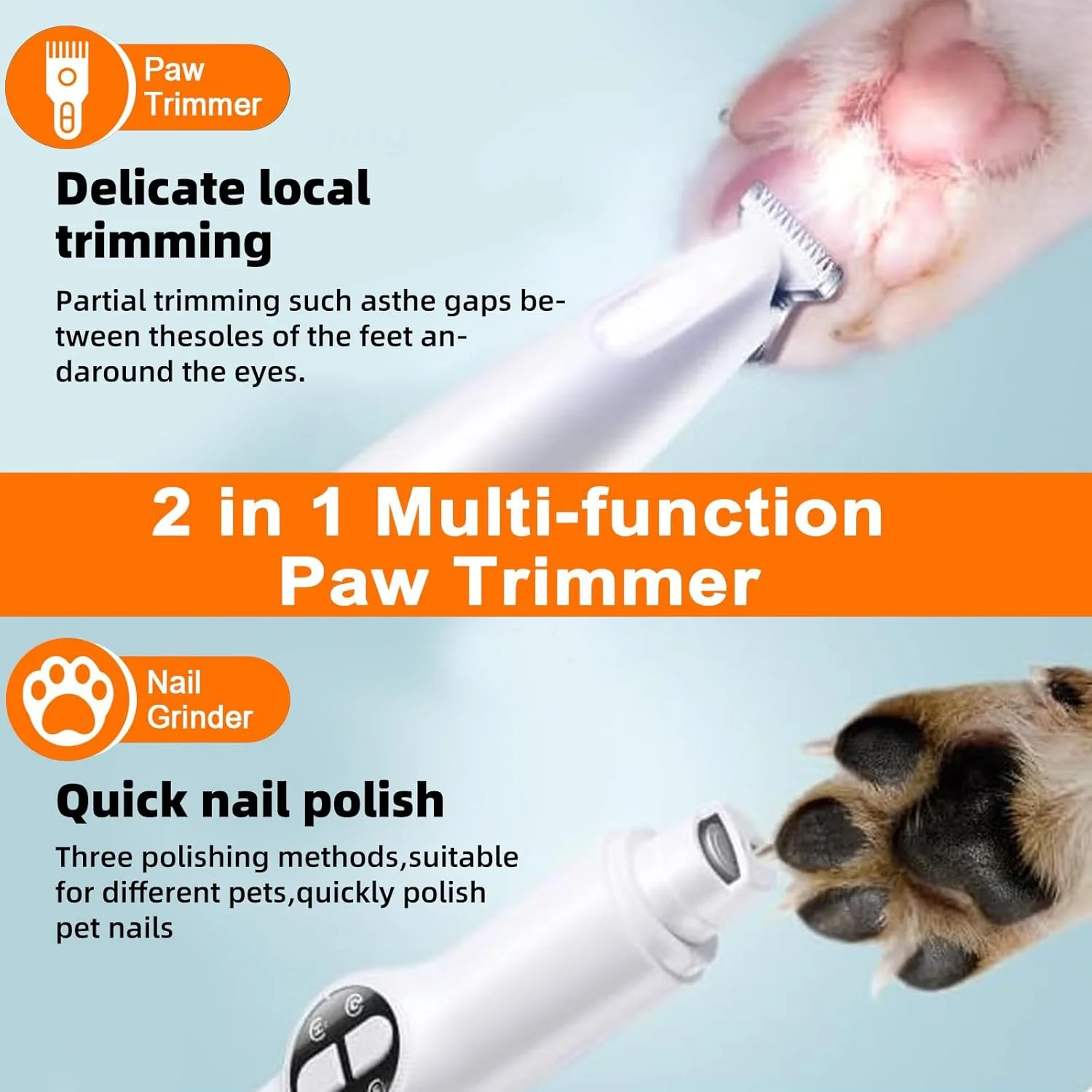 ماشین اصلاح پنجه سگ SPNOR با چراغ LED، کیت ارتقا یافته 2 در 1 برای نظافت سگ، ماشین اصلاح ناخن حیوانات خانگی بی سیم با 3 پورت برای سگ های کوچک، متوسط و بزرگ