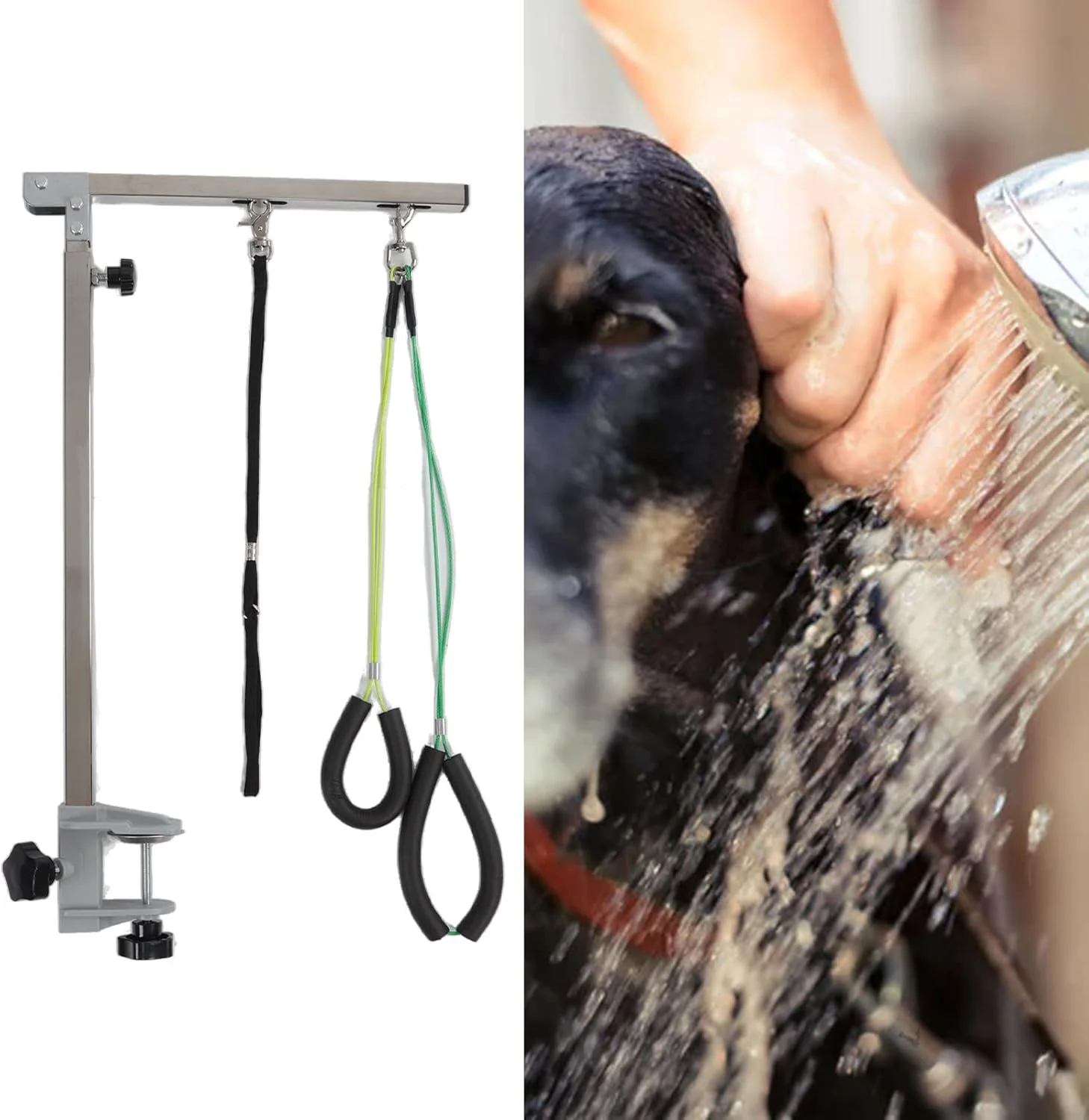 بازوی میز آرایش سگ Sorandy با گیره و طناب، پایه آرایش سگ تاشو و قابل تنظیم ارتفاع از جنس استیل ضد زنگ، مهار کننده آرایش برای سگ ها و گربه های کوچک و متوسط در خانه