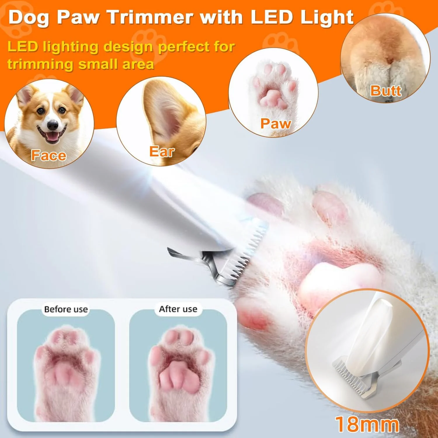 ماشین اصلاح پنجه سگ SPNOR با چراغ LED، کیت ارتقا یافته 2 در 1 برای نظافت سگ، ماشین اصلاح ناخن حیوانات خانگی بی سیم با 3 پورت برای سگ های کوچک، متوسط و بزرگ