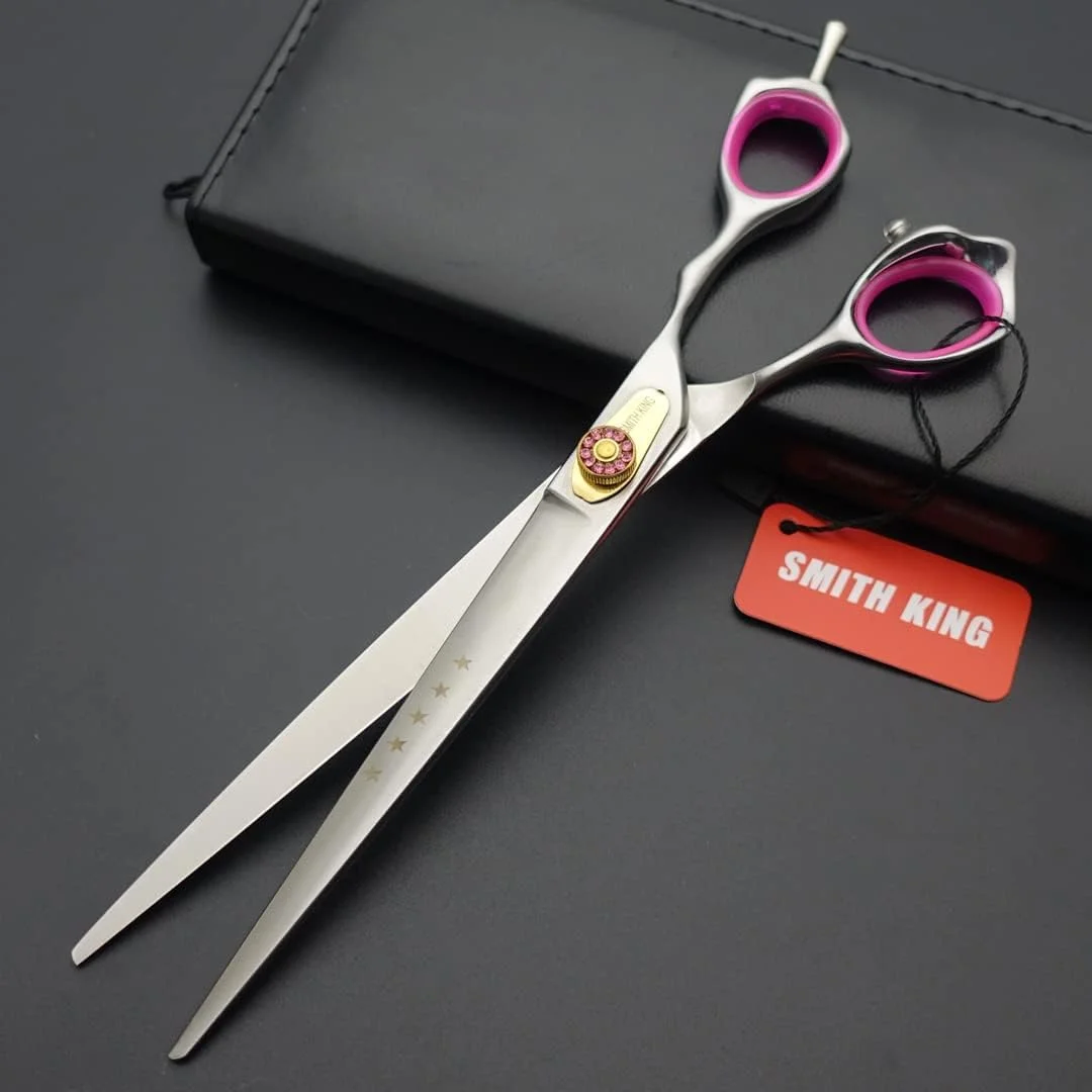 ست قیچی آرایشگری حرفه ای سگ Smithking شامل قیچی های صاف، کم حجم کننده، منحنی و قیچی چانکر به همراه شانه، 1 ست برای راست دست ها و چپ دست ها (8.0 نقره ای راست دست)