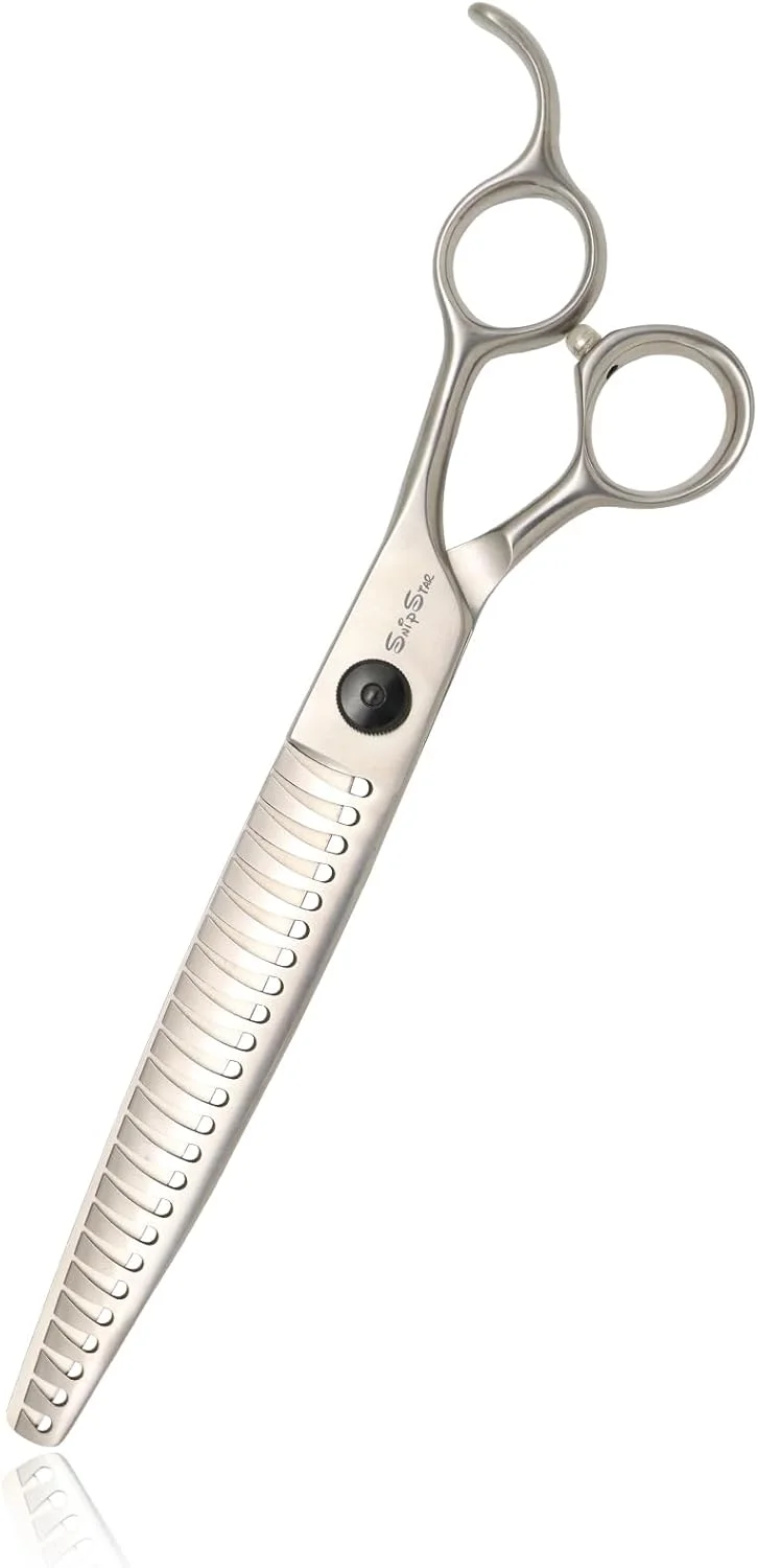 قیچی چانکر حرفه ای سگ SnipStar سایز 8 اینچ، قیچی فید 24 دندانه مدل استخوان ماهی برای آرایش سگ، قیچی آرایشگری سگ از جنس فولاد ضد زنگ کبالت، نرخ کم کردن حجم 65-70% با تیغه های تیز