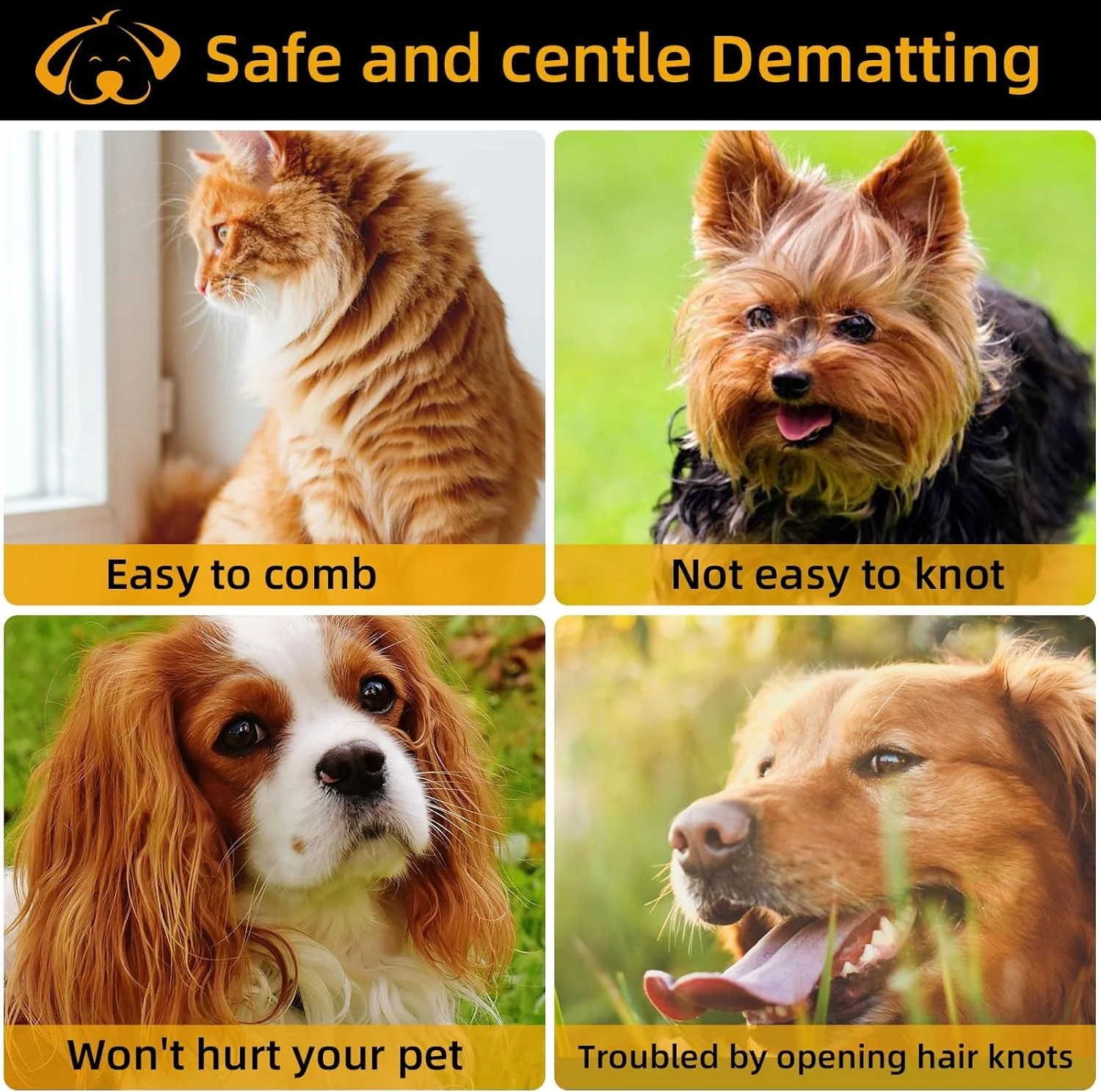 شانه گره باز کن حیوانات خانگی Sobirdos - شانه گربه 2 عددی برای حیوانات خانگی مو بلند، ابزار نظافت چند منظوره 3 در 1 برای سگ ها و گربه ها، چاقوی ریزش مو و حذف مو