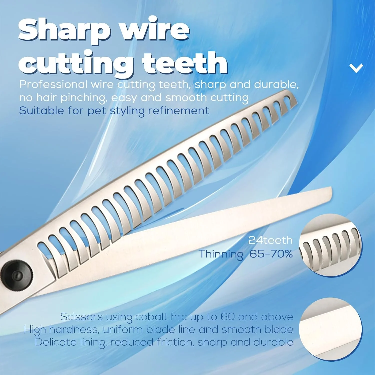 قیچی چانکر حرفه ای سگ SnipStar سایز 8 اینچ، قیچی فید 24 دندانه مدل استخوان ماهی برای آرایش سگ، قیچی آرایشگری سگ از جنس فولاد ضد زنگ کبالت، نرخ کم کردن حجم 65-70% با تیغه های تیز