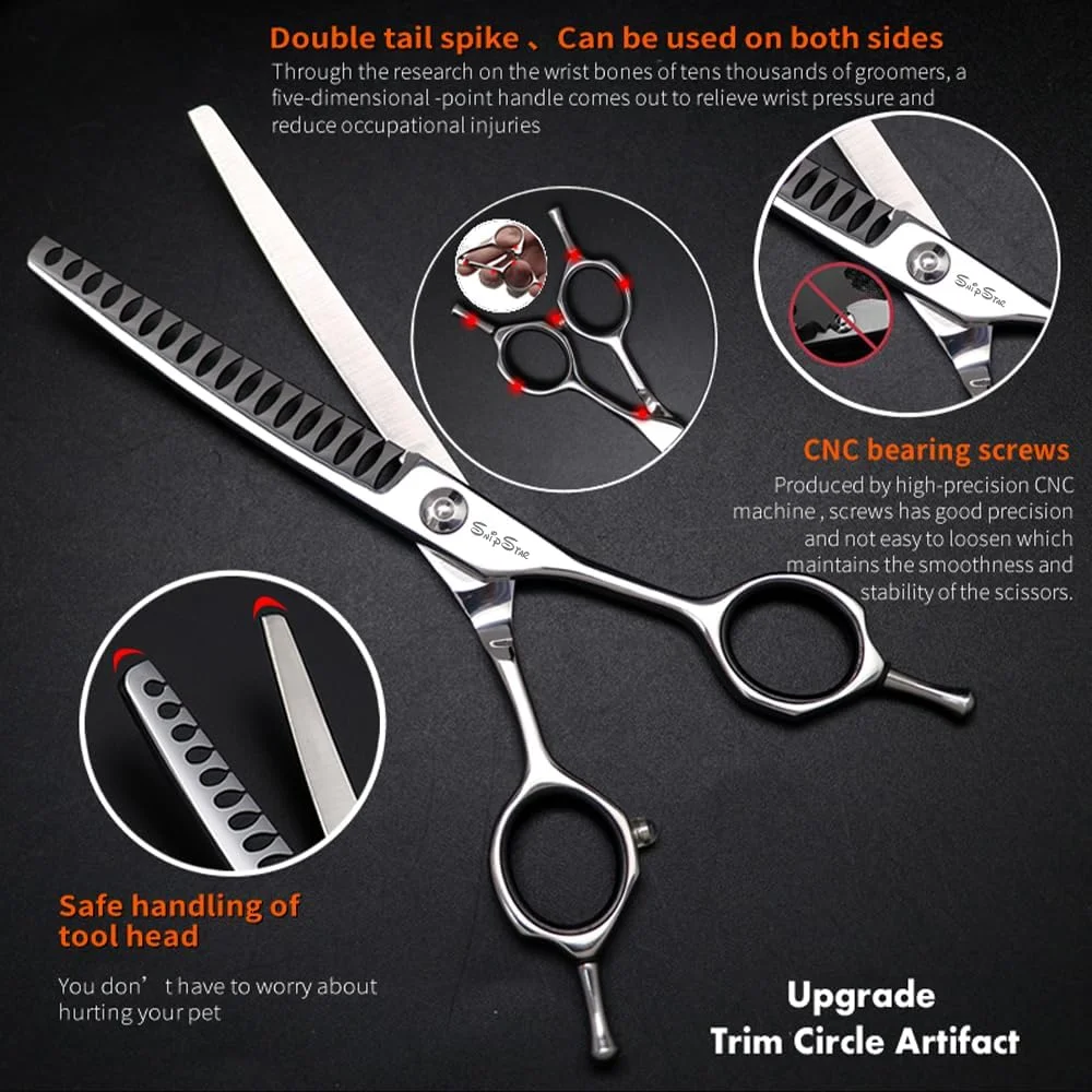 قیچی آرایشگری سگ و گربه SnipeStar، مدل منحنی 6.5 اینچی، 18 دندانه، قیچی اصلاح سگ با انحنای 25 درجه، نرخ کم کردن حجم 65%