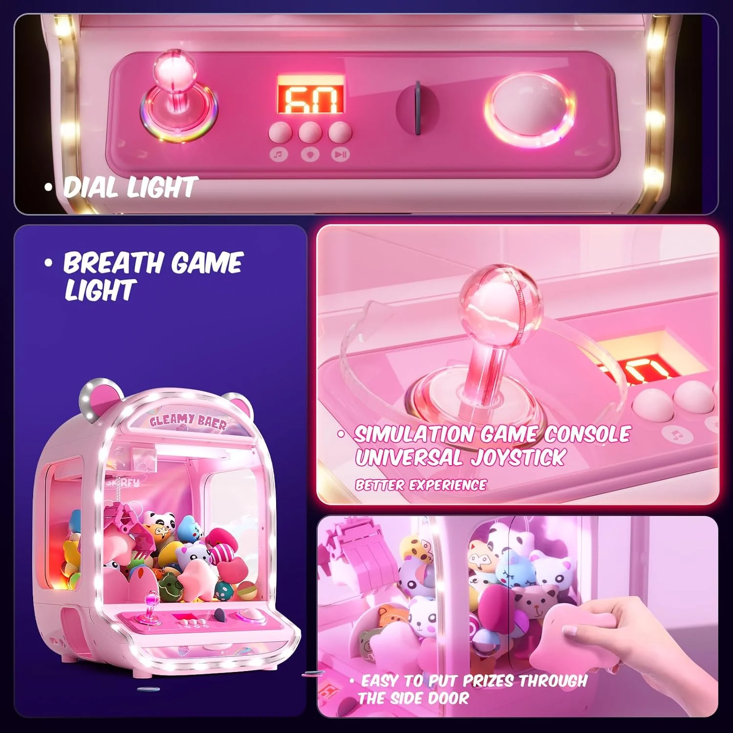 دستگاه اسباب بازی چنگکی بزرگ Skirfy با نور LED و صدای قابل تنظیم، دستگاه فروش آبنبات مینی 16 اینچی، هدیه تولد و کریسمس بزرگ برای دختران و پسران 6 سال به بالا