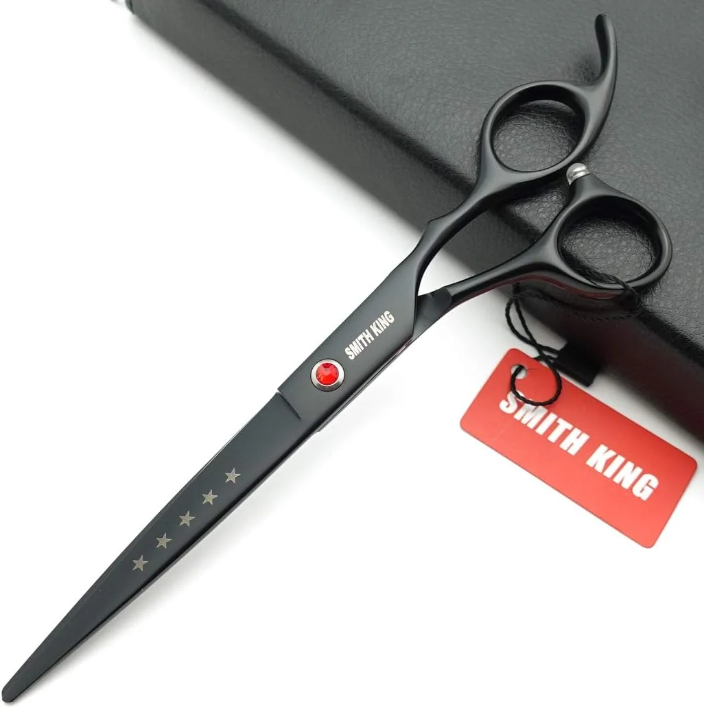 ست قیچی آرایشگری حرفه ای سگ Smith King، 7.0 اینچ، شامل قیچی های صاف، اره ای (تِنِرساز) و منحنی، 4 عدد در 1 ست (مشکی)