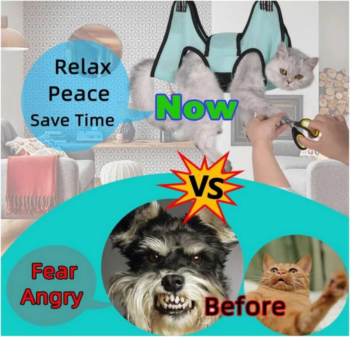 کیف حمام ثابت Skeido برای اصلاح و آرایش سگ و گربه، مناسب برای کوتاه کردن ناخن، ضد خش، مهار کننده، آویز زیبایی گربه به همراه ناخن گیر و سوهان ناخن (M)