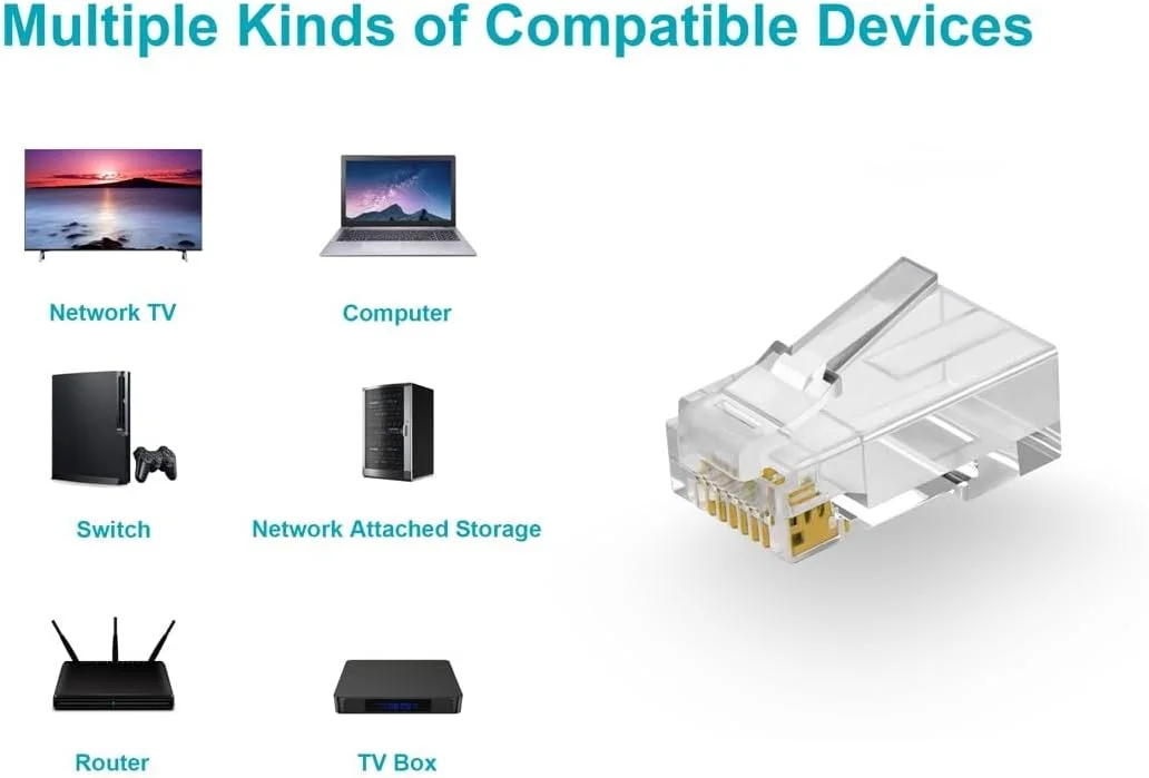 کانکتور RJ45 مونوپرایس Cat6 برای کابل های مفتولی به همراه اینسرت، 50 میکرون، 100 عدد در بسته کانکتور RJ45 مونوپرایس Cat6 برای کابل های مفتولی به همراه اینسرت، 50 میکرون، 100 عدد در بسته
