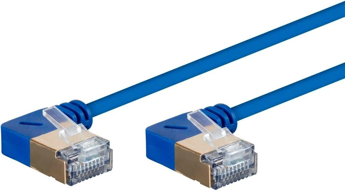 کابل شبکه اترنت Monoprice SlimRun Cat6A - آبی - 3 فوت | زاویه دار 90 درجه، 36AWG، S/STP