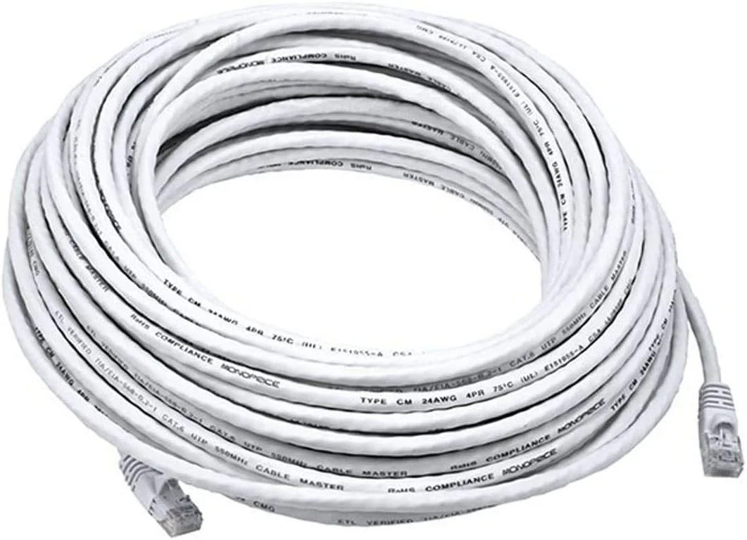 کابل شبکه اترنت Cat6 مونوپرایس 75 فوتی 24AWG 550MHz UTP با روکش مسی - سفید
