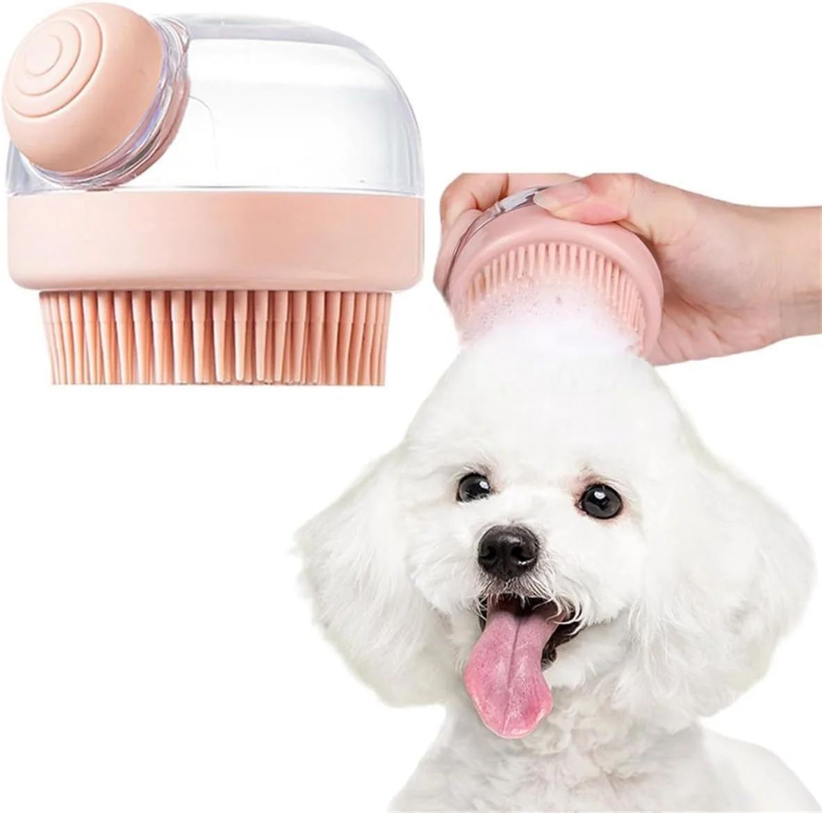 برس حمام ماساژ سیلیکونی با پخش کننده شامپو برای سگ، برس نظافت حیوانات خانگی با مخزن شامپو