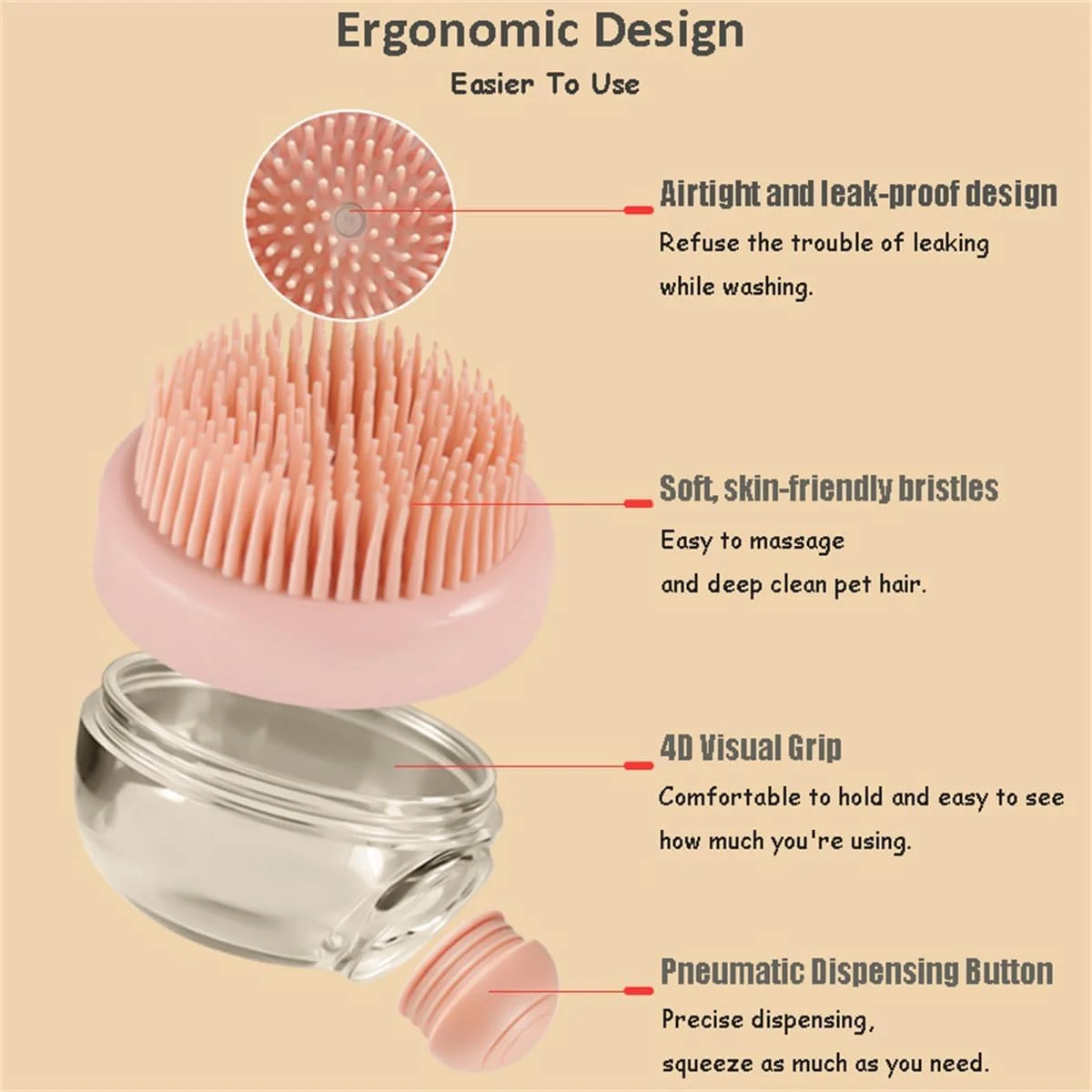 برس حمام ماساژ سیلیکونی با پخش کننده شامپو برای سگ، برس نظافت حیوانات خانگی با مخزن شامپو