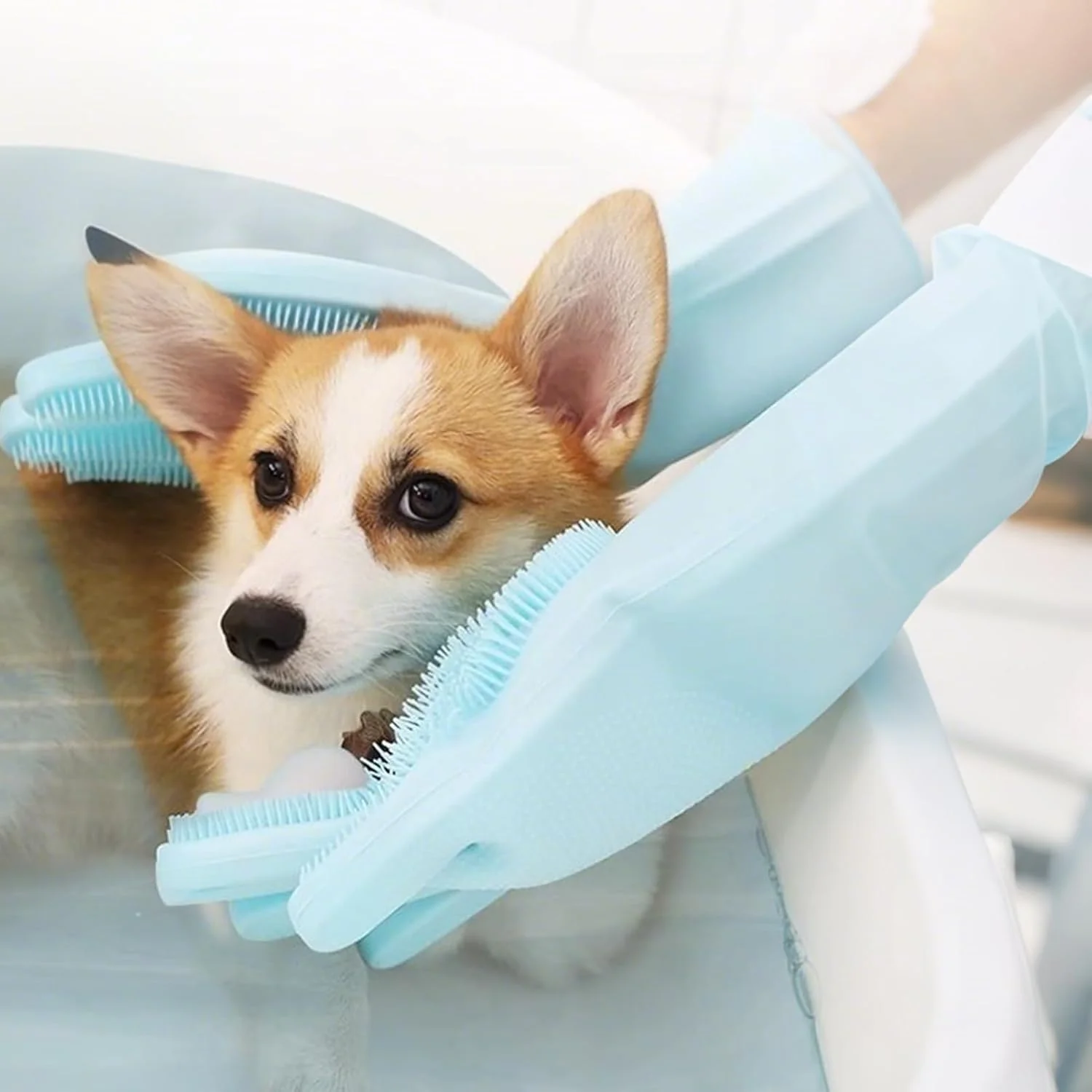 دستکش حمام سگ، دستکش سیلیکونی شستشوی حیوانات خانگی، ابزار تمیز کننده با موهای نرم برای ماساژ، مناسب برای دوش روزانه توله سگ، بچه گربه، شستشوی ظروف، آموزش، ماشین، آشپزخانه، حمام، منزل