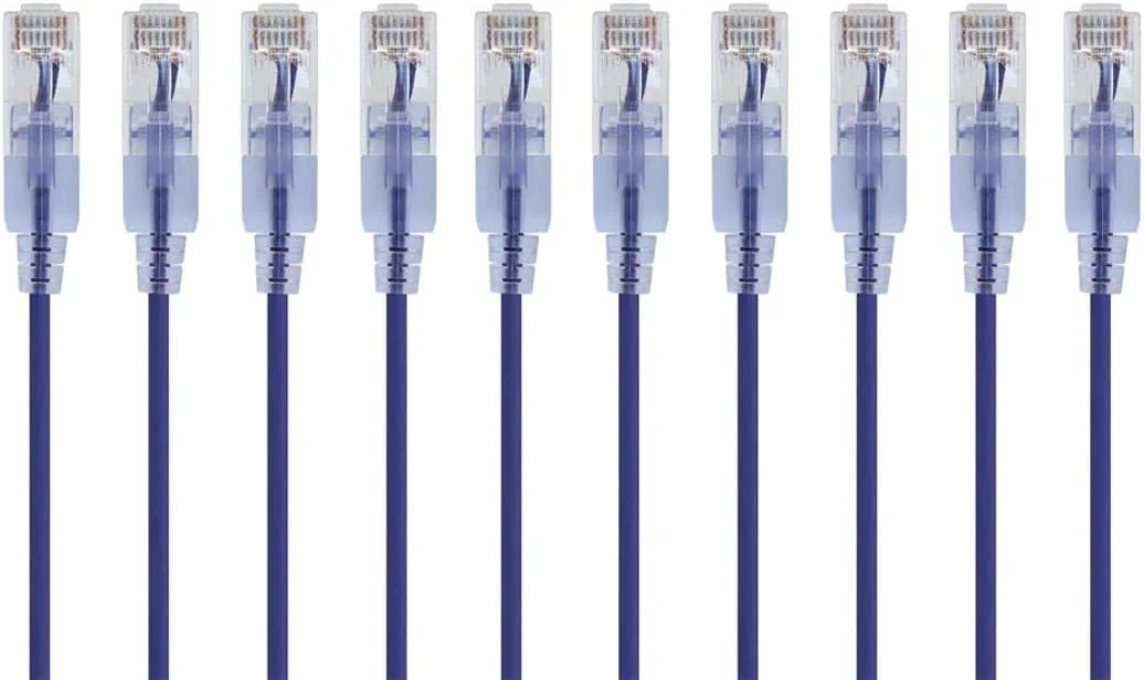 کابل شبکه باریک Monoprice SlimRun Cat6A - کابل اینترنت شبکه - RJ45، رشته ای، UTP، سیم مسی خالص، 30AWG، 0.5 فوت، بنفش، بسته 10 عددی