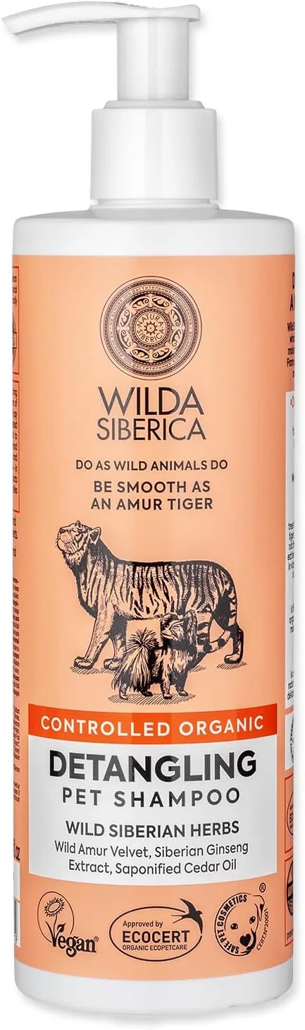 شامپو باز کننده گره موی حیوانات خانگی Wilda Siberica، ارگانیک کنترل شده، طبیعی و وگان، 400 میلی لیتر