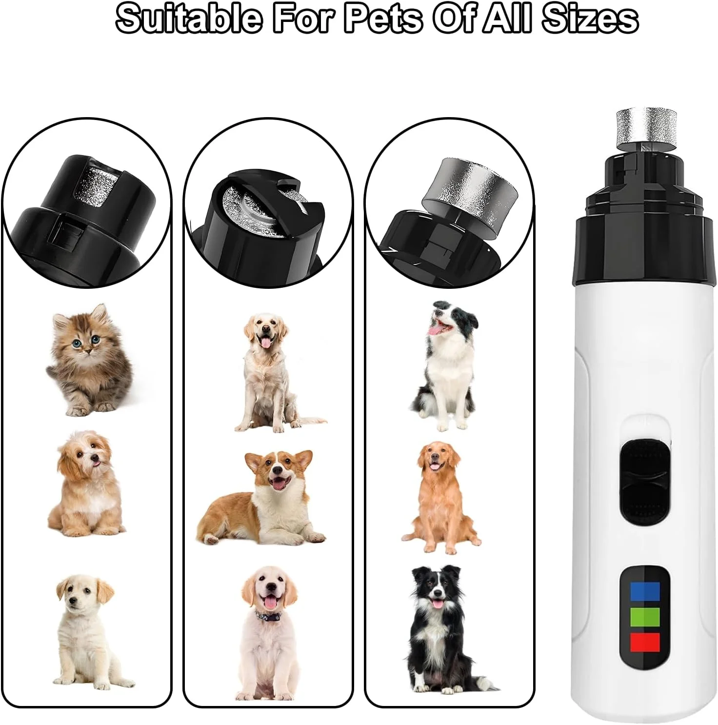 سوهان ناخن سگ - سوهان برقی ناخن سگ Silent Groom Pro، ناخن گیر شارژی USB-C با 2 سری سنگ زنی، سوهان ناخن کم صدا برای سگ ها و گربه های نژاد کوچک، متوسط ​​و بزرگ