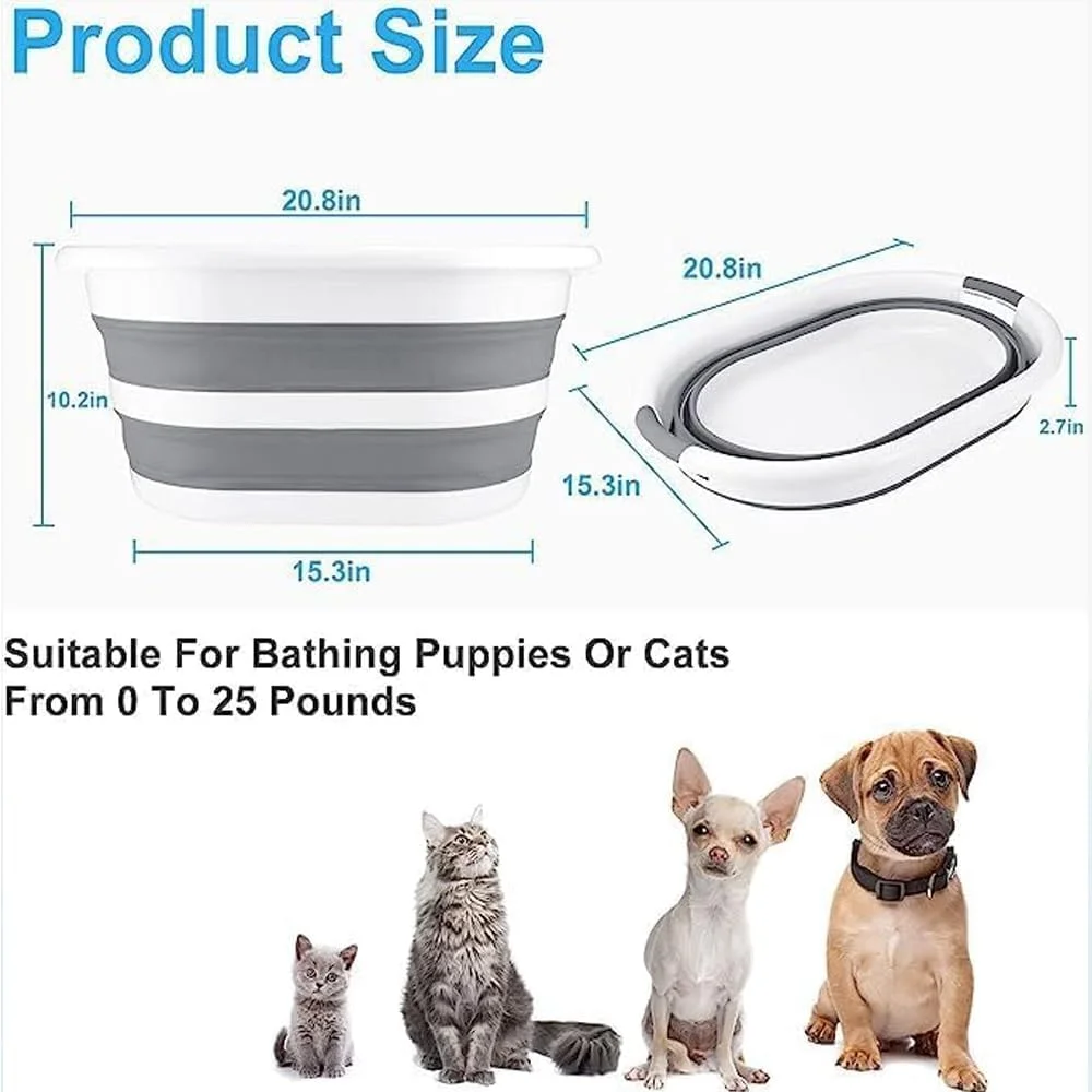 وان حمام چند منظوره حیوانات خانگی SHENGYI، وان تاشو 40 لیتری برای شستشوی توله سگ، گربه و حیوانات کوچک، ظرف نگهداری تاشو 10.6 گالنی، سبد لباسشویی پلاستیکی قابل حمل