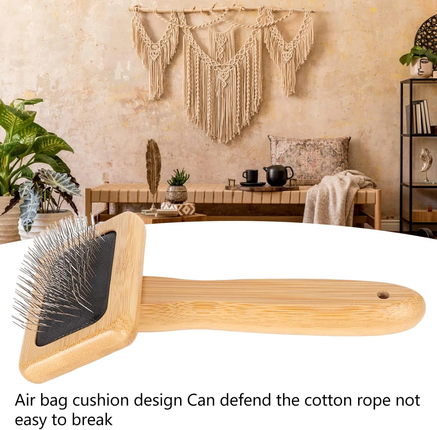 برس پشمی پوست گوسفند، برس سیمی پشمی پوست گوسفند با کوسن سوراخ دار، شانه نرم کننده مکرومه، برس نرم کننده حیوانات خانگی با دسته چوبی برای نظافت، از بین بردن ریزش مو و آلودگی (S)