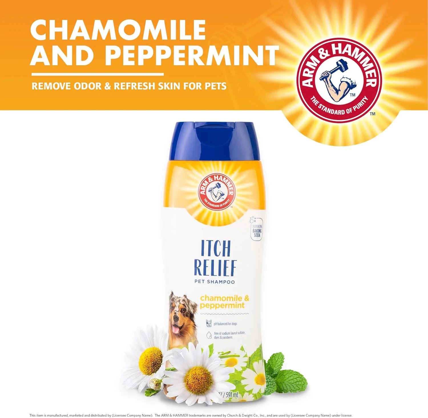 شامپو ضد خارش سگ آرم اند همر برای حیوانات خانگی، 591 میلی لیتر، رایحه بابونه و نعناع | شامپو ضد خارش سگ با کیفیت حرفه ای، فاقد سدیم لوریل سولفات و پارابن