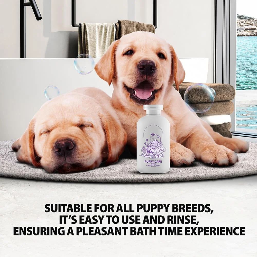 شامپو توله سگ شاون مناسب برای همه نژادها | پوست حساس | بهترین شامپو بدون اشک برای سگ های کوچک برای پوست و پوشش ملایم | پاک کننده عمیق | ویتامین ها | مرطوب کننده | روغن اسطوخودوس (مراقبت از توله سگ)