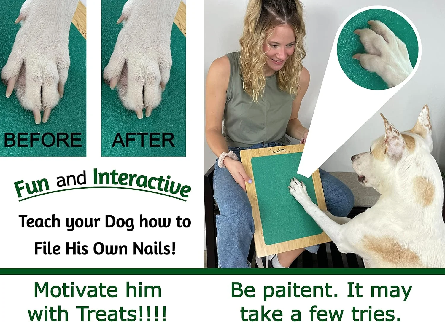 برد خراش ناخن سگ ZENLY PAWS، دو طرفه، کاغذ سمباده زبر و نرم، مناسب برای هر سایز سگ، برد سوهان ناخن سگ 40x30 سانتی متر، مراقبت آرامش بخش از ناخن، صفحه خراش برای سگ ها، پد خراش سگ برای ناخن