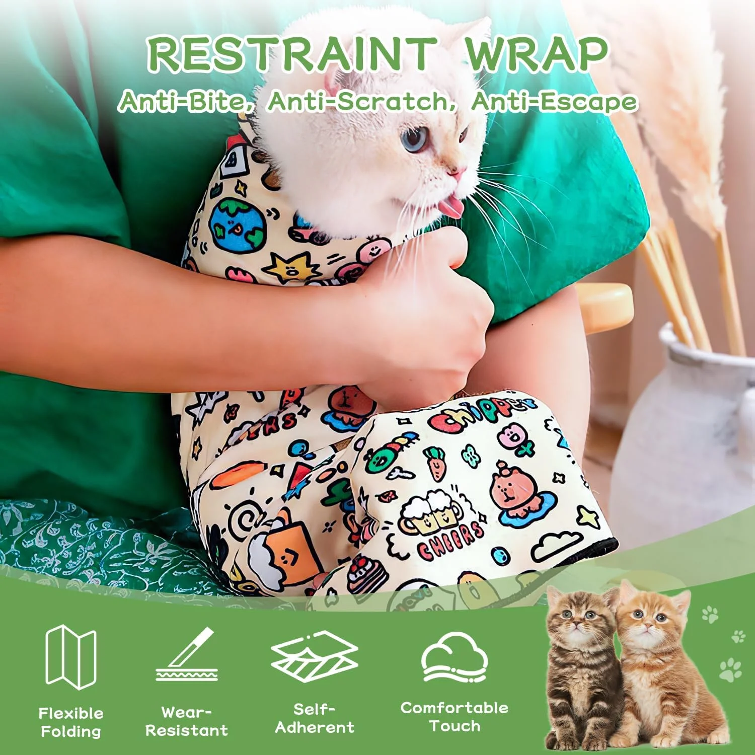 روپوش نظافت گربه، پارچه مهار کننده خود چسب، ضد گاز گرفتن و ضد خراش، ابزار آرامش بخش حیوانات خانگی برای دارو، کوتاه کردن ناخن، ایمن و چند منظوره (سایز L)