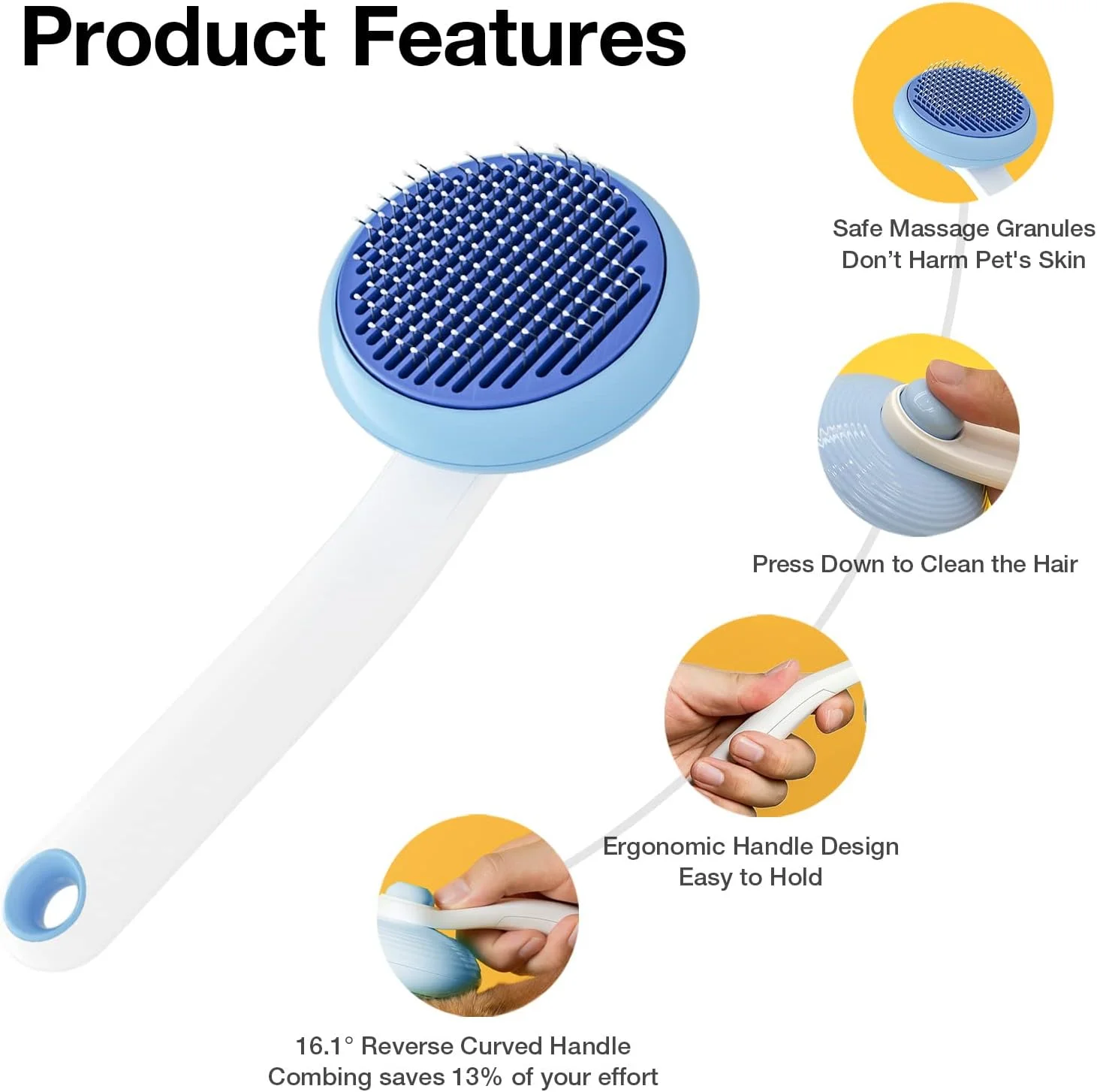 برس نظافت سگ و گربه خود تمیز شونده: از بین برنده گره، موهای زائد و نمدی (آبی)
