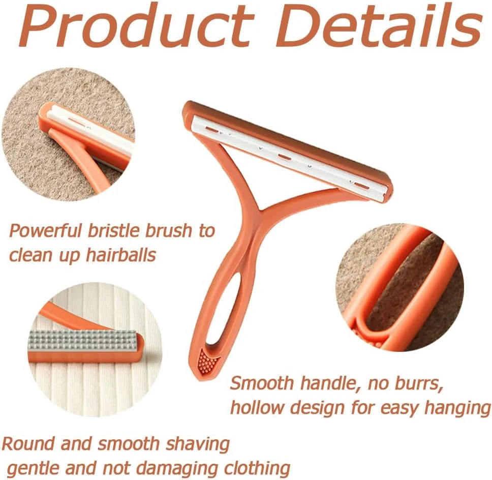 ابزار پاک کننده موی حیوانات خانگی، برس فرش پرزگیر، برس فرش قابل حمل با خراشنده دو طرفه، غلتک پاک کننده موی حیوانات خانگی قابل استفاده مجدد برای مبل، تخت، مبلمان و لباس گربه و سگ (نارنجی)