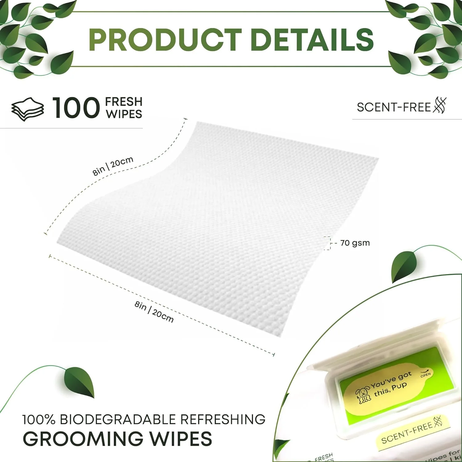 دستمال مرطوب سگ SAWA، 100 عدد دستمال ضخیم گیاهی برای نظافت گربه، استفاده آسان برای پنجه ها، بدن و باسن، دستمال مرطوب بدون عطر (بسته 100 عددی)