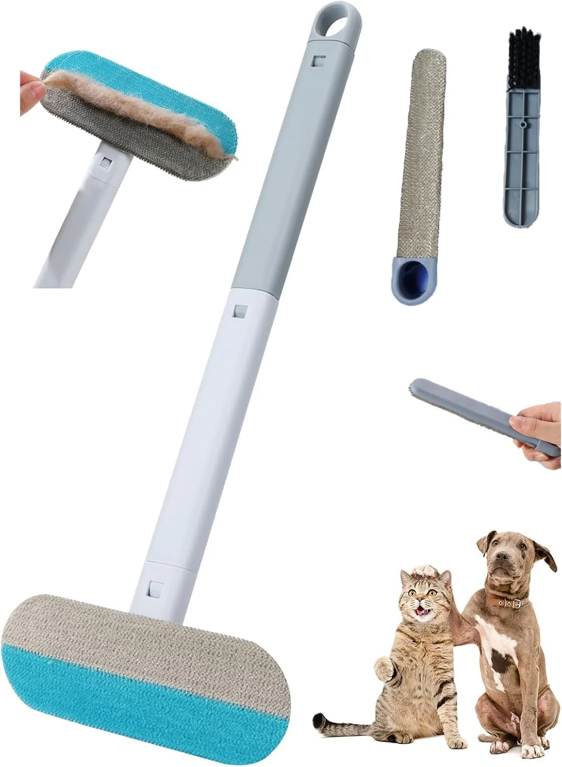 مو جمع کن موی حیوانات خانگی چندبار مصرف برای فرش، مبلمان و خودرو - برس غلتکی پرزگیر سازگار با محیط زیست برای موی سگ و گربه، ابزار تمیز کننده چند منظوره با دسته ارگونومیک
