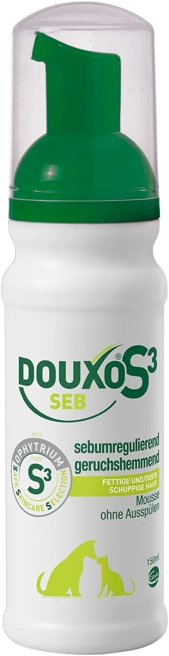 موس DOUXO S3 SEB، محلول ضد شوره سگ و گربه، موس تسکین دهنده بدون نیاز به آبکشی برای گربه، موس موثر برای درماتیت سگ، پوست چرب و پوسته پوسته حیوانات خانگی، رایحه ضد حساسیت، موس ضد شوره سگ، 150 میلی لیتر