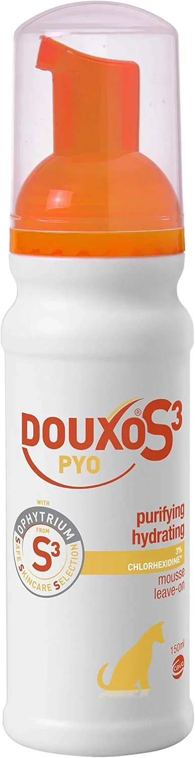 موس ضد باکتری و ضد قارچ سگ DOUXO S3 PYO - توصیه شده توسط دامپزشکان و از نظر بالینی ثابت شده - رایحه ضد حساسیت - بدون نیاز به حمام - انتخاب ایمن مراقبت از پوست - 150 میلی لیتر