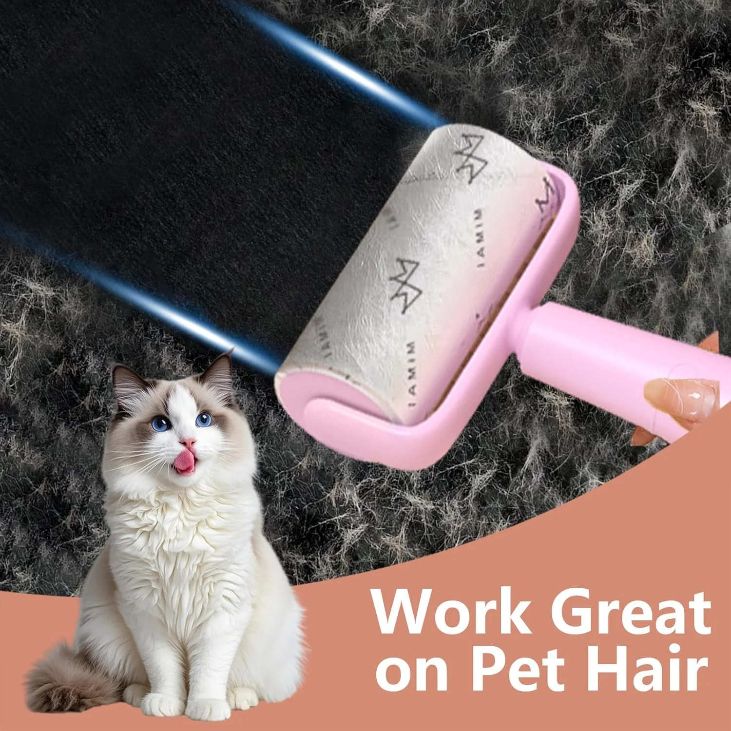 غلتک پرزگیر با پایه نگهداری، فوق العاده چسبناک، از بین برنده موی حیوانات خانگی، 5 رول یدک 300 برگی، دسته ارگونومیک - برس پرزگیر قابل استفاده مجدد برای موی سگ و گربه، لباس، تخت، فرش، ماشین، مبل، گرد و غبار، صورتی