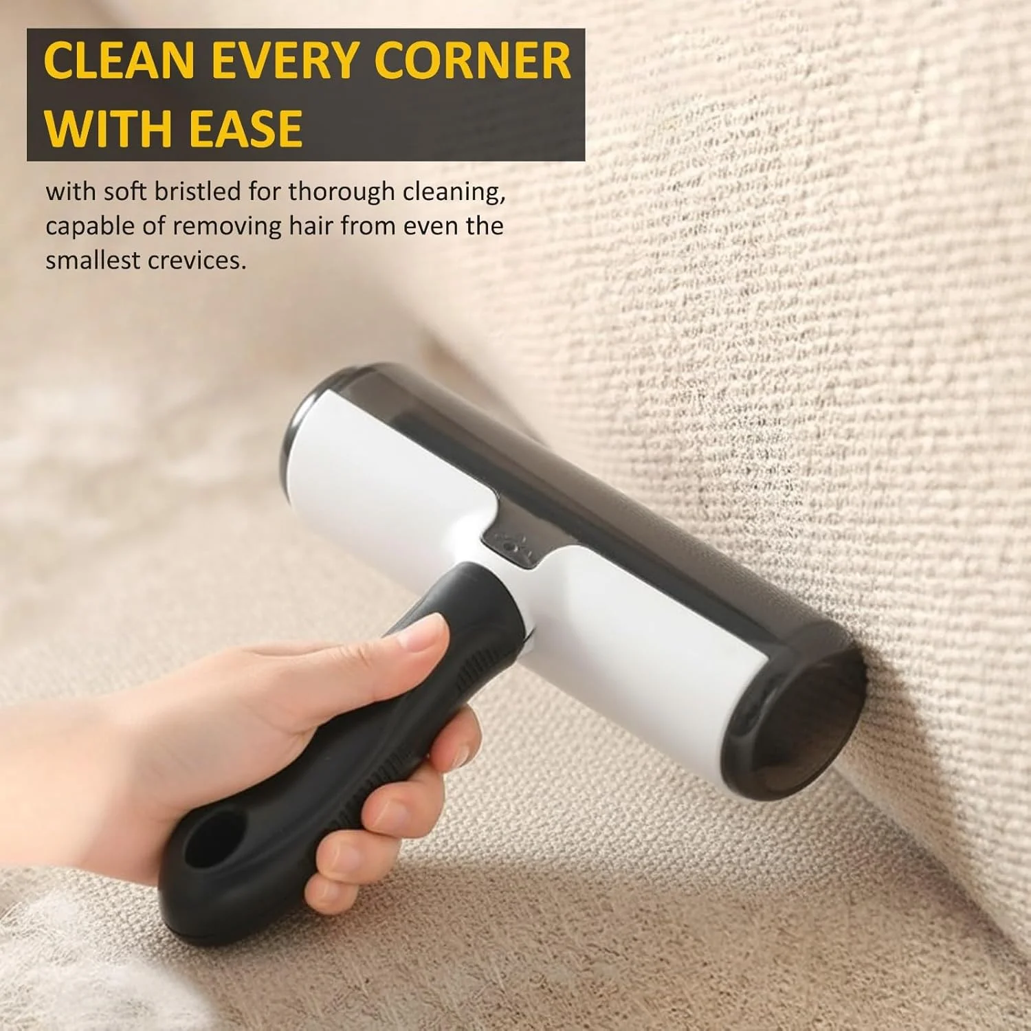 غلتک جمع کننده موی حیوانات خانگی برای گربه و سگ با پایه خود تمیز شونده و برس موی حیوانات قابل استفاده مجدد، موی حیوانات خانگی را از فرش ماشین، فرش، مبل، لباس، مبلمان، تختخواب خود تمیز کنید