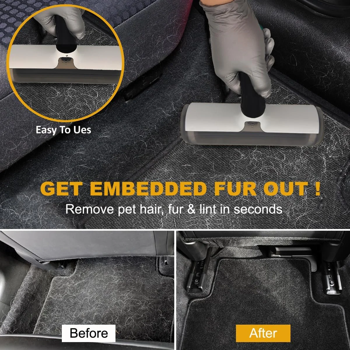 غلتک جمع کننده موی حیوانات خانگی برای گربه و سگ با پایه خود تمیز شونده و برس موی حیوانات قابل استفاده مجدد، موی حیوانات خانگی را از فرش ماشین، فرش، مبل، لباس، مبلمان، تختخواب خود تمیز کنید