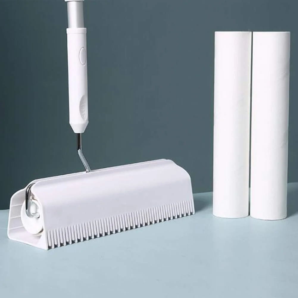 غلتک پرزگیر، دستگاه موی چسبنده جمع شونده برای کف، غلتک اپیلاسیون لباس طبل موی چسبنده قابل پاره شدن خانگی، برای از بین بردن موی حیوانات خانگی و گرد و غبار تمیز کننده خانگی، غلتک کاغذ چسبنده 24 سانتی متری، 2