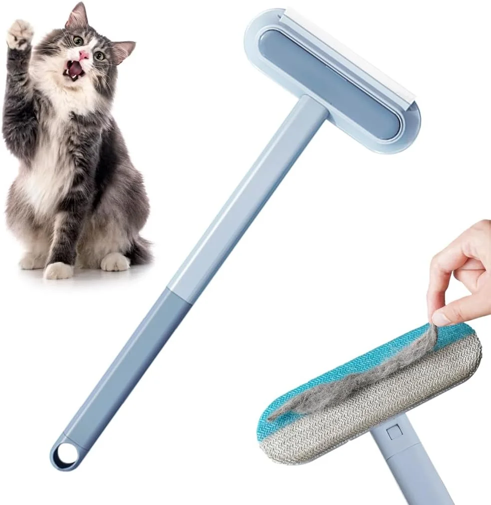 برس گربه و شانه سگ Qpets®، برس موی حیوانات خانگی 3 در 1 با 2 برس تمیز کننده یکپارچه، غلتک تمیز کننده گرد و غبار حیوانات خانگی با دسته بلند قابل استفاده مجدد برای مبل، فرش و کاناپه