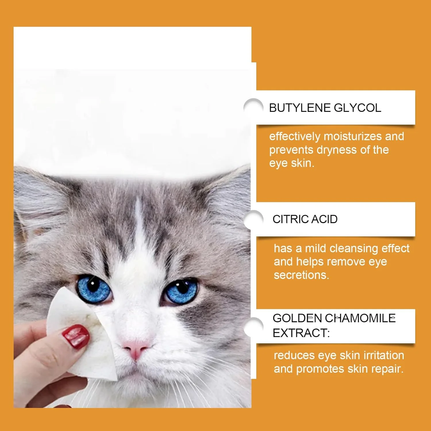 دستمال مرطوب پاک کننده لکه اشک برای سگ و گربه، پدهای مراقبت از چشم ضد حساسیت، پدهای پنبه ای نرم و ملایم برای ترشحات و لکه های چشم حیوانات خانگی، استفاده آسان، 60 عدد