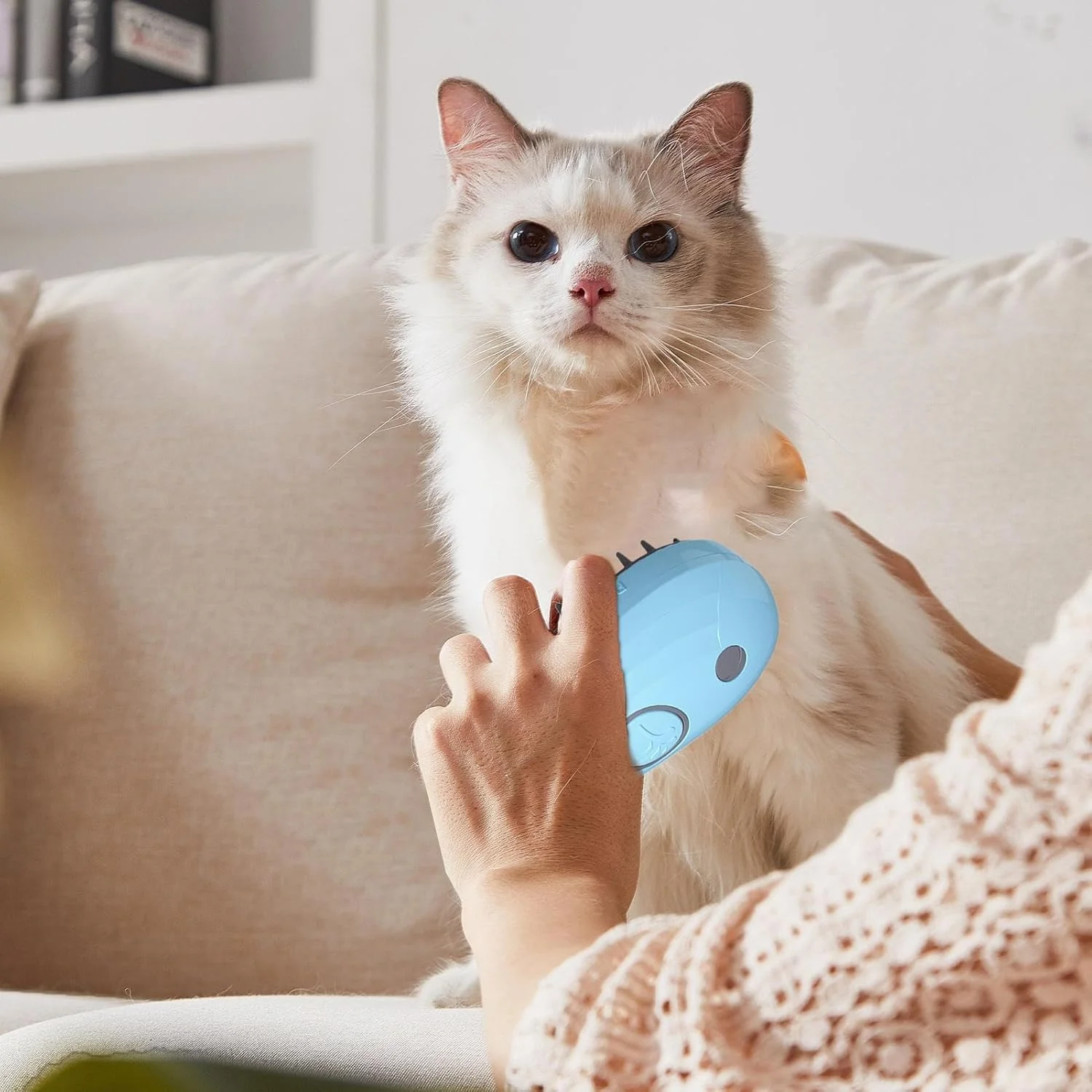 برس آبی برای گربه ها | برس حیوانات خانگی 4 در 1، شانه شارژی، ابزار نظافت برای ریزش مو، حمام کردن، تمیز کردن، مراقبت از دوش، ماساژ در محیط داخلی